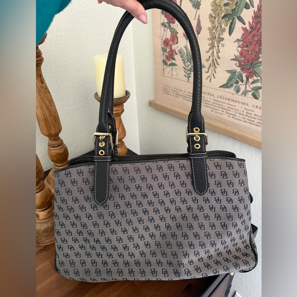 DOONEY & BOURKE Black Signature Logo Buckle Satchel Canvas Shoulder Bag